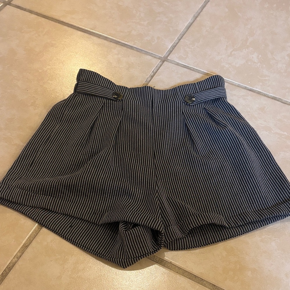 Black and White Striped High Waist Shorts